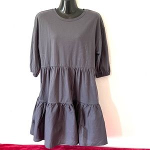 Zara gray jersey/ poplin tiered ruffle hem T-shirt dress